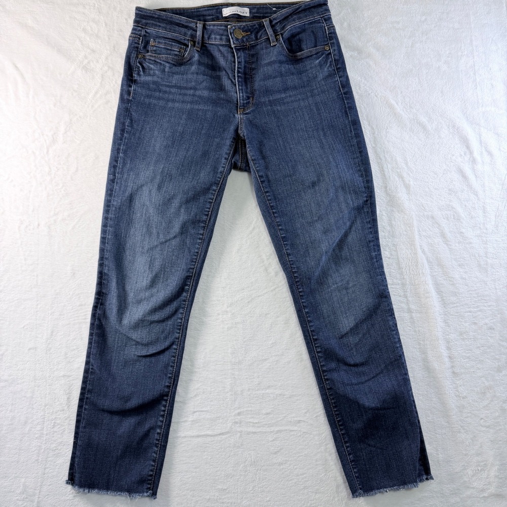 LOFT Jeans Curvy Straight Dark Wash Raw Hem Blue Size 28 6